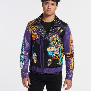 R3bel Men’s Biker/Bomber Jacket Style 612-551 Purple Size M